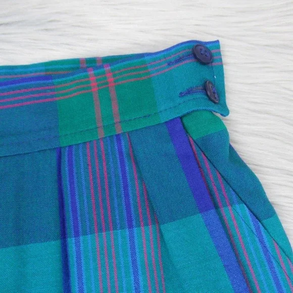 Vintage Miss Pendleton Blue Plaid Pleated Midi Skirt Virgin Wool Women’s XS - Picture 8 of 14